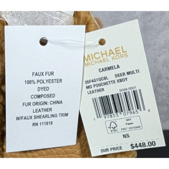 Michael Kors Carmela Pochette Cross Body Bag Leather Shearling Faux Fur Trim - Picture 3 of 4